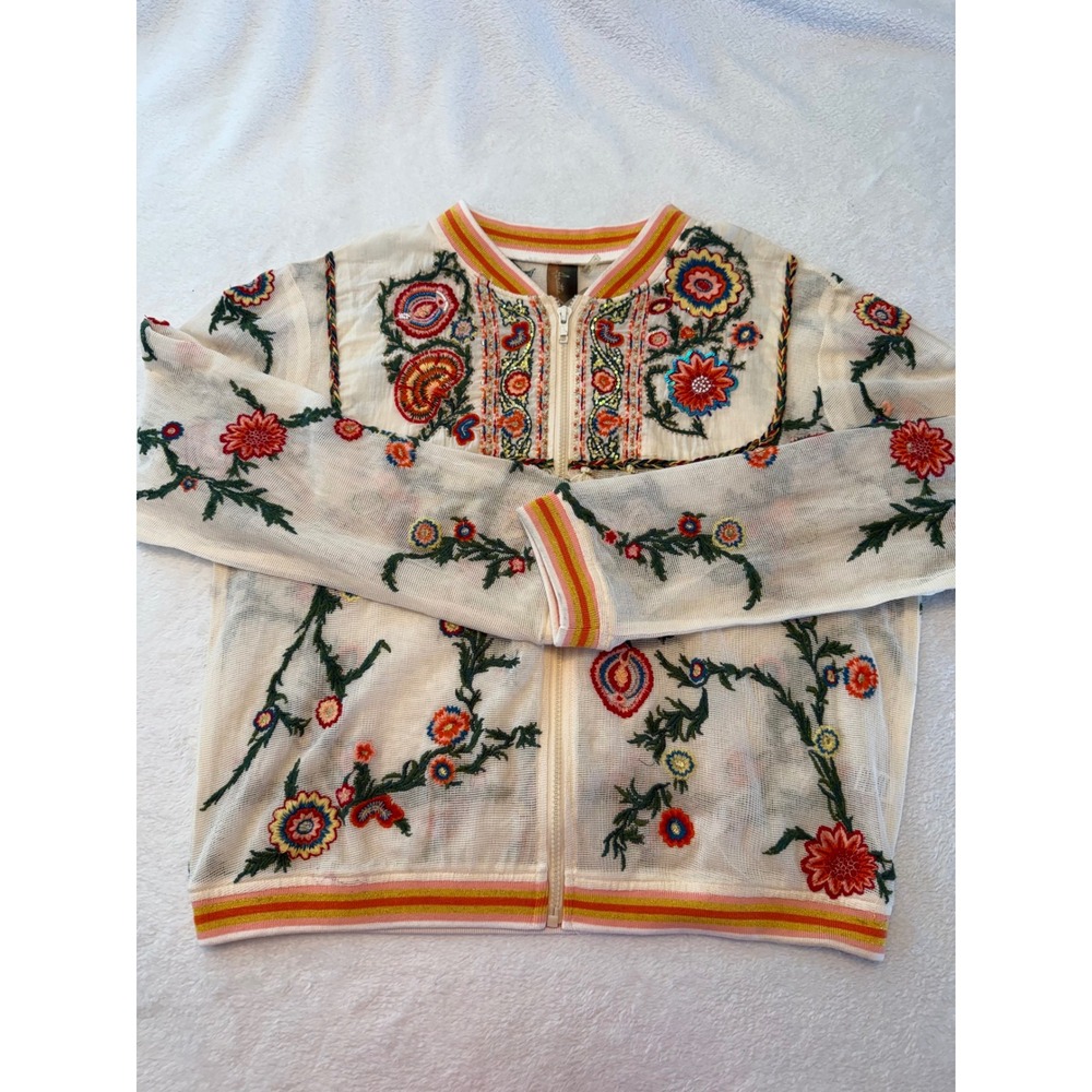 Aratta Silent Journey Floral Embroidered Mesh Bomber Jacket Tassels ED21F1073 L